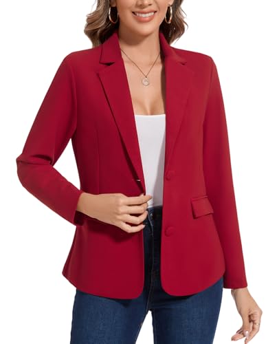 MINTLIMIT Womens Blazer Dressy Casual Long Sleeve Blazers Business Office Notched Lapel Cardigan Suit Jacket with Pockets(Red S)