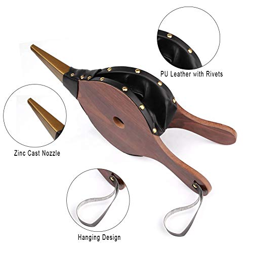 PETIT MANON Fireplace Bellows 12"x 5" Wood Fire Air Bellows with Cast Nozzle, Hanging Strap for Fireplace Wood Stove Grill Chimney Indoor Outdoor Cooking Camping BBQ Grill Chimney(1 Pcs, Brown)