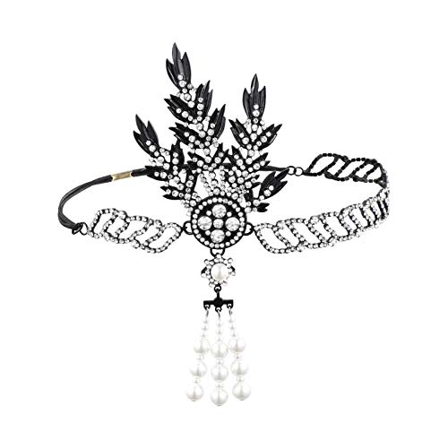 Lurrose 1920S Accessories 1920S Headpiece Women 20S Headbands Vintage Leaf Medallion Pearl Headpiece Rhinestone Pearl Wedding Hair Accessories 1920S Themed Party Accessories Roaring 20S #TOP1