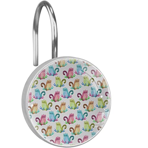 Crochets de rideau de douche en acier inoxydable chat aquarelle - 2