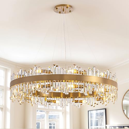 Siljoy Modern Crystal Chandelier, 20-Light Luxury Gold 2-Tiers K9 Crystal