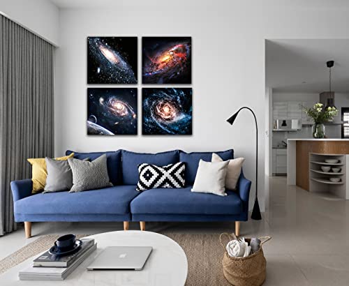 Nebula Pictures Galaxy Wall Art - Dark Sky Universe Prints/ Framed Outer Space Painting / Solar System Planet Milky Way Photo Wall Decorations Living Room Boys Girls Bedroom Bathroom 12X16 Inch Blue #TOP1