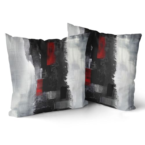 Giwawa Black and Red Throw Pillow Covers - Red and Grey Abstract Art Painting Pillowcase Modern Decorative Cushion Cover for Sofa Bedroom Living Room Décor 18 x 18 Inch Set of 2