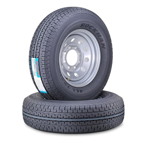ROCKMAN Trailer Tire Wheel Assembly ST235/80R16 10-Ply E 123M 8 Lug on 6.5 PCD Silver Mod Rim SET 2