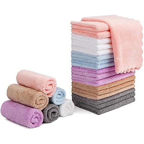 Orighty Makeup Remover Cloths, Cleansing, Reusable, Soft & Washable Coral Fleece Microfiber Washcloths / Towel for Face, Eye, Lips, Pack of 24, 7 x 7 inch Cover