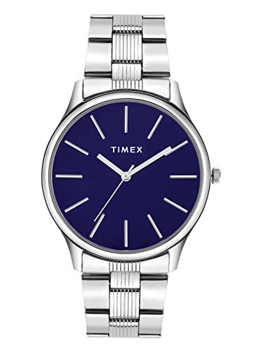 Image of TIMEX Analog Watch for Man with Blue Round Dial & Silver Stainless Steel Bracelet Band Water Resistant Men's Wrist Watches - TWTG73SMU01