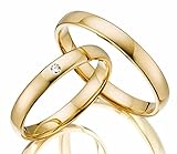 123traumringe Eheringe/Partnerringe/Verlobungsring Paar Gelbgold 333 mit BRILLANT in Juwelier-Qualität (Diamant/Gravur/Ringmaßband/Etui)