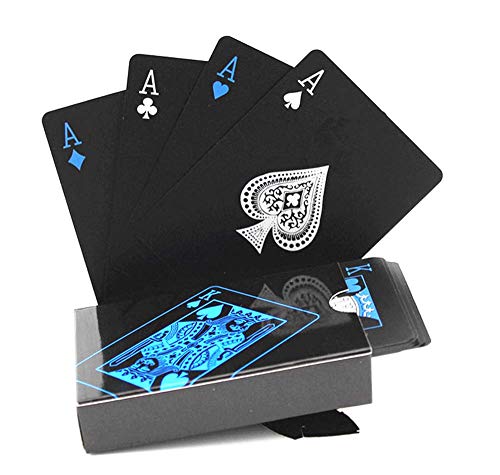 BeeSpring Waterproof PVC Playing Cards Set Pure Color Black Poker Card Classic Magic Tricks Tool, 54pcs/Deck