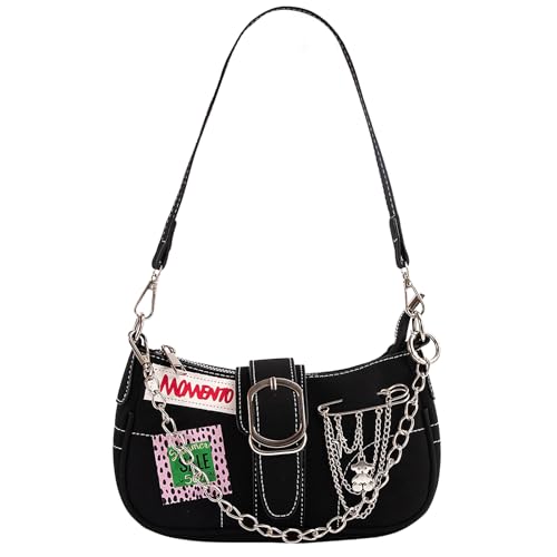 MJFSGYO Y2K Bolsa vintage estilo punk gótico, bolsa de ombro para meninas da moda rock Y2k bolsa anos 2000, estilo legal, vintage, bolsas transversais para mulheres (punk preto)