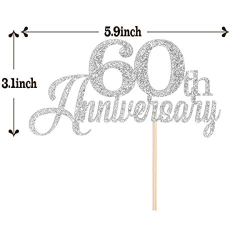 Kakaswa Happy 60Th Anniversary Cake Topper, Cheers & Beers To 60Th Anniversary Wedding Party Supplies,Sliver #TOP1