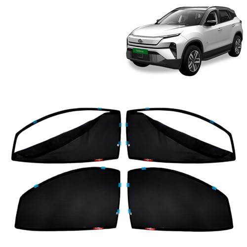 Image of Kingsway Accessories Car Side Window Sun Shade Zipper Magnetic Only Compatible with Tata Harrier EV Year 2025 Onwards All Model, Only Zipper in Front Window, Car Curtains, Pack of 4 Pcs