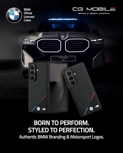 Image of CG MOBILE BMW [Official Licensed] M Collection | Magnetic System, PU Leather & Carbon Case | Tricolor Stripe & Metal Logo Protective Case /Cover Designed for Galaxy Z Fold 7 - Black