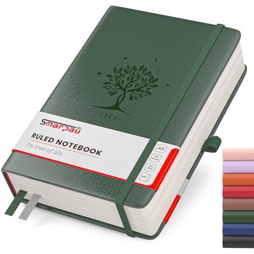Cuaderno A5 Lined Journal – Tapa dura de cuero Diario con 320 páginas de papel grueso de 100 g/m², cuaderno para mujeres y hombres, escritura, escuela, oficina, 14,5 x 21 cm, verde oscuro