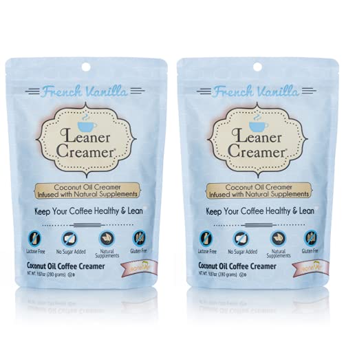 Leaner Creamer Coconut Creamer with Superfood Ingredients – Non-Dairy, Sugar-Free Powdered Coffee Creamer – French Vanilla – 2-Pack Bundle – 280g Each