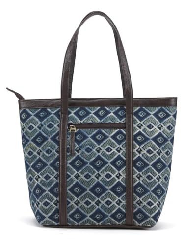 Image of NEPRI Printed Office Tote Bag | Laptop Bag 15.6 inch | Stylish Tote Bags for Office Use | Purse for Women | Vegan Leather & Handblock Printed Fabric Handbag | Daily & Travel Use
