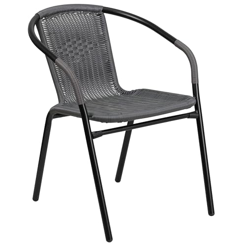 Flash Furniture Lila Gray Rattan Indoor-Outdoor Restaurant Stack Chair