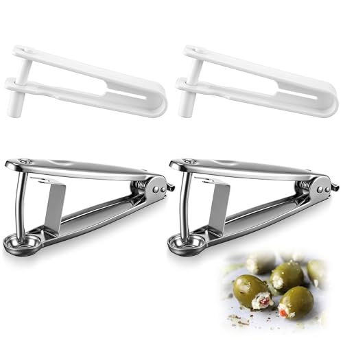 Dunkive Olive Stuffer with Pitter, Blue Cheese Olive Stuffer Tool Kit, Applied to Make Accompaniment to Martinis and Cocktail, Stainless Steel Pitter Set, Simple to Operate, Easy to Clean(2 Pack)