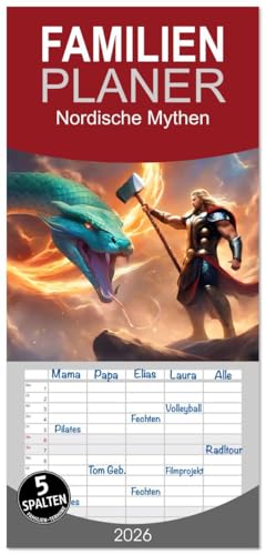 Family Planner 2026 - Nordic Myths with 5 Columns (Wall Calendar, 21 cm x 45 cm), Calvendo: Exciting, Mysterious but also Cruel