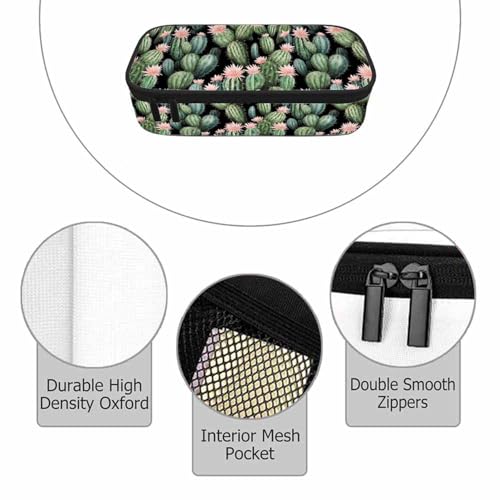 Image of Vintage Cactus Pencil Holder Bag Cute Pink Flower Spikes Summer Pencil Case College Office School for Teens Boy Girl