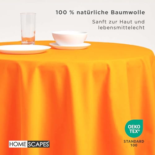 Homescapes Orange Tischdecke rund mit Hohlsaum aus 100% Baumwolle 178 cm, rundes Tischtuch, waschbar & pflegeleicht – Ansicht 3