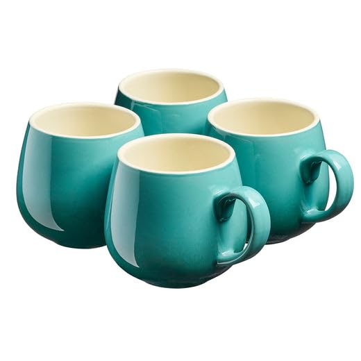 Cooks Professional 4 Piece Colourful Stoneware Round Mug Set | Tea Coffee Hot Chocolate Drinking Cups | Microwave & Dishwasher Safe Ceramic with Graduated Colour | 350ml Capacity | Teal โ image 1