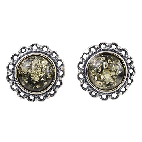 Sterling Silver and Baltic Green Amber Stud Earrings