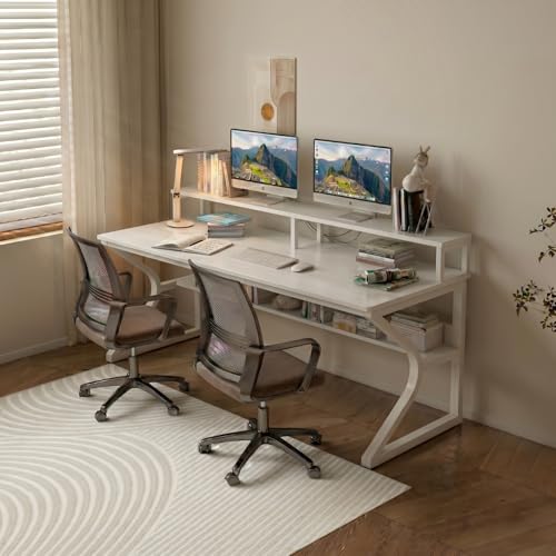 Image of TEKAVO Qri Computer Table for Home Pc | Office Table for Home | Lower Shelf & Moniter Riser, Laptop Table, Worktable, Study Table, Workstation | White Wood, Metal, (150 Cm x 60 Cm) - DIY