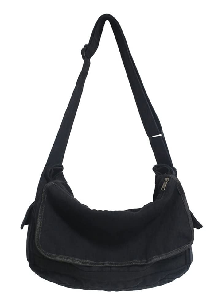 CaissipWomen's Retro Canvas Messenger Bag Large Capacity Crossbody Bag Men's Aesthetic Boho Shoulder Tote Bag Shool Bag Sling Bag, Black, One Size