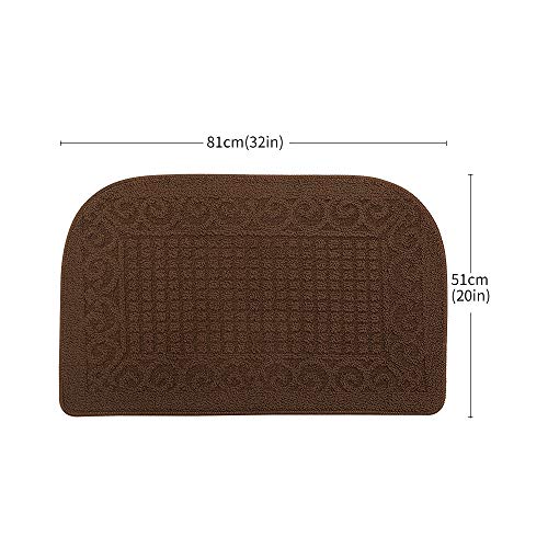 COSY HOMEER 32X20 Inch Anti Fatigue Kitchen Rug Mats are Made of 100% Polypropylene Half Round Rug Cushion Specialized in Anti Slippery and Machine Washable,Brown(2 pcs)