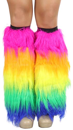 Image of ToBeInStyle Women's Glitter Rave Faux Fur Lurex Boot Cuff Fuzzy Leg Warmers