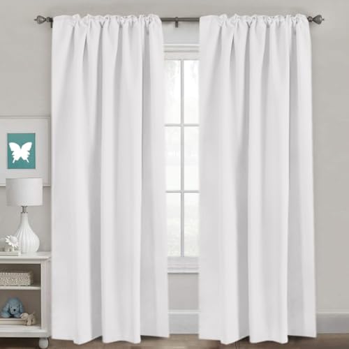 Image of H.VERSAILTEX White Curtains Thermal Insulated Window Treatment Panels Room Darkening Privacy Assured Drapes for Living Room Back Tab /Rod Pocket Bedroom Draperies, 52 x 96 Inch, 2 Panels