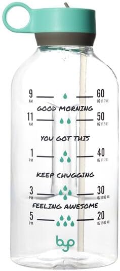 Byo - Botella motivacional Tritan de 74 onzas con popote (menta), sin BPA y a prueba de fugas con boca ancha, tapa de asa de transporte, apta para