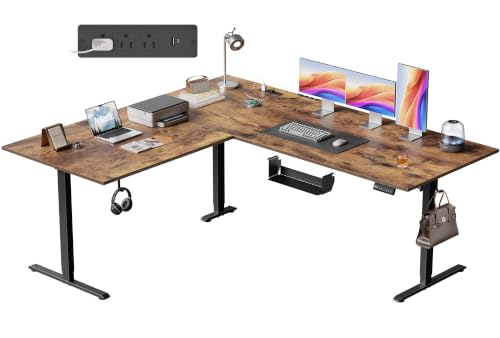 Image of Agilestic 75x61 Inch L Shaped Electric Standing Desk, Corner Workstation, Rustic Brown