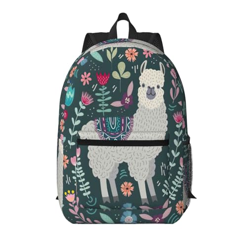 Sac à dos de voyage noir 43 cm grand volume imprimé lama pour adulte et adolescent