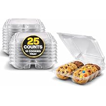 Plastic Cookie Container, 10 Sectional, Clear, 25 Count, Hinged Lid Container, Rectangular, Food Storage.