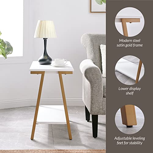 Image of Leick Home Empiria End Table, 15 inch, White, Gold