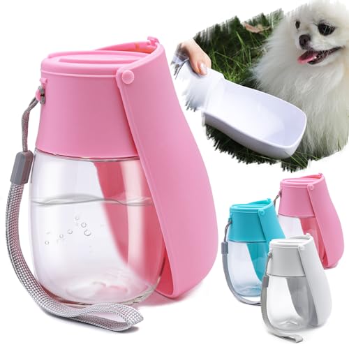 Miru pochi(ミルポッチ) 犬 猫 ペット 水筒 给水器 給水ボトル ウォーターボトル みずのみ器 散歩 折りたたみ 水入れ 水飲み器 携帯水飲み 持ち運び 広口 携帯 水漏れ防止 高温耐性 洗える 軽量 濾過 車内 旅行 外出 イヌ ネコ 300ml(ピンク)