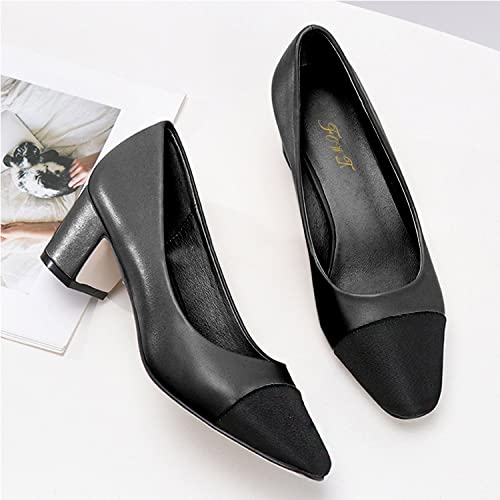 FOWT Low Block Heels Round Cap Toe Pumps for Women Casual Slip On Driving Styles Loafers 2 Inches Summer Sandal Faux Leather Upper Office Dress Shoes Size 5-11 US2