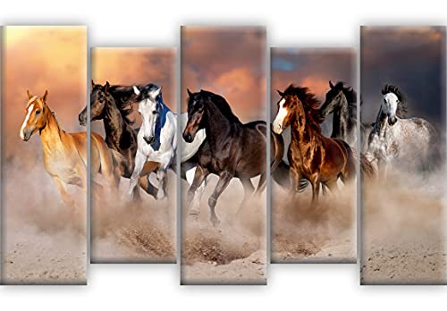 SAF Religious, Animals Seven Running Horses UV Textured Vastu Home Decorative Self Adhesive Large Panel Painting - Multicolor, 18 Inch X 30 Inch SANFPNL30880 - Set of 5
