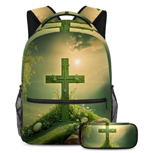 Sac à dos et trousse à crayons croix verte multicolore, le cadeau idéal pour ados