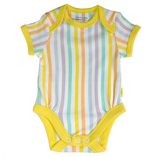 Beaming Baby 100% Organic Cotton Bodysuit. Short Sleeve, Envelope Neck Unisex Baby Vest, Suitable for Baby Boys & Baby Girls. For Babies with Eczema & Sensitive Skin. Pastel Stripe