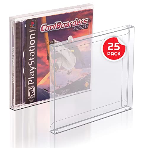 Game Box Protector Compatible with PS1 Single CD Jewel/Dreamcast Video Games, PS1 Games Clear Case - 0.35MM Thick, Acid-Free, Clear PET Playstation 1 Video Game Storage Case by EVORETRO (Pack of 25)