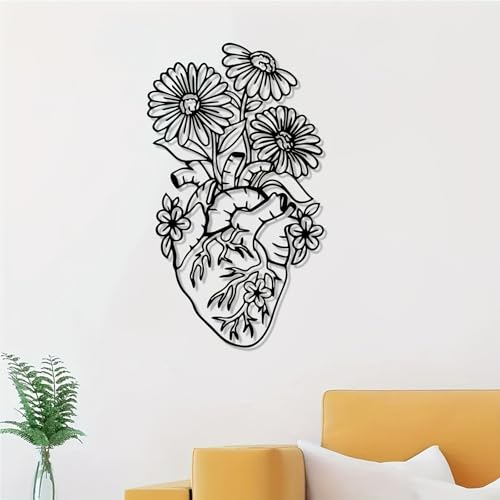 Cfghtnemy Bohemian Heart Metal Wall Decor - Black Floral Vine