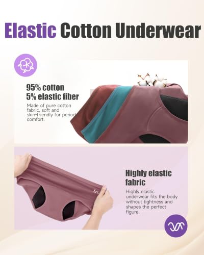 Image of TANSTC Period Underwear for Women Heavy Flow | Leakproof Menstrual Panties Postpartum, Cotton Soft Breathable Briefs 3 Pack