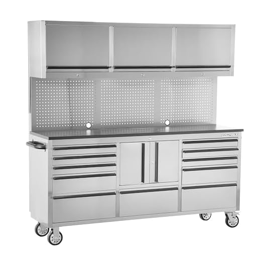 OEMTOOLS OEM Tools OEM24615 72 Inch 11-Drawer Upper Cabinet, Work Surface, Pegboard, Mechanics’ Rolling Chest, Large Tool Box, Garage Workbench, Silver