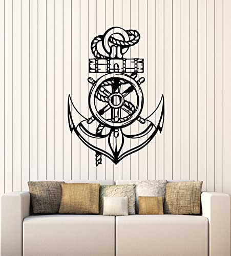 Vinyl Wall Decal Steering Wheel Anchor Sea Nautical Marine Sailor Stickers Mural Large Decor (G7084) Black #TOP22