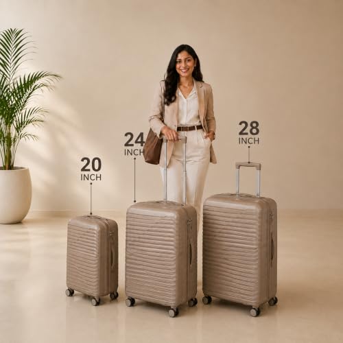 Image of 3G VACANZA Trolley Bags, Hard Case Polypropylene, 360º Wheeling Luggage for Men & Women, Suitcase for Travel, Trolley Bags for Travel, Set of 2 Khaki