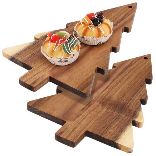 Sosoport Planche à Découper de Noël en Bois Forme Sapin Lot de 2 Planches de Charcuterie Multifonctions pour Sushi Fruits et Snacks Plateau de Service...