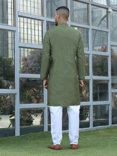 Image of KRAFT INDIA Men's Cotton Kurta Pyjama Set | Woven Design Traditional Ethnic Wear | Festive, Wedding & Casual Outfit | Comfortable & Breathable Fabric