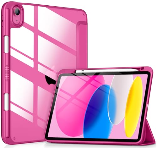 VIKESI Case for iPad (A16) 11-inch 2025 and iPad 10th Generation 10.9 Inch 2022, Clear Back and TPU Shockproof Frame Cover [Built-in Pencil Holder, Support Auto Sleep/Wake] - Fuchsia